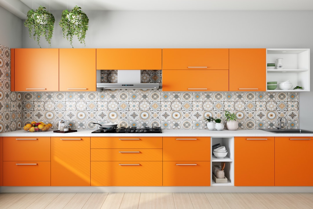 A newly installed orange kitchen